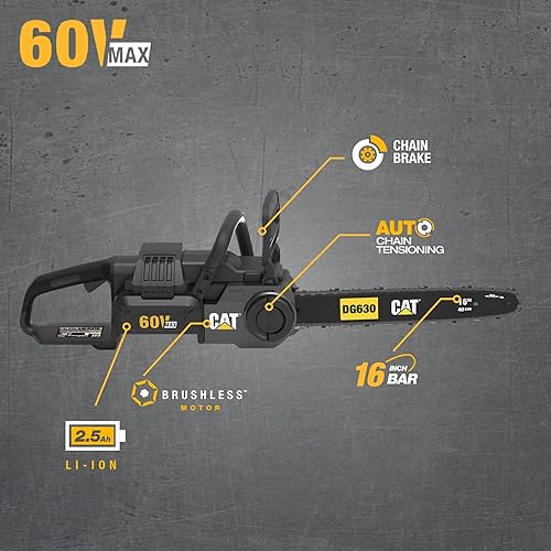 Miniatura 2 de Cat Motosierra de 60V 16" con motor sin escobillas (batería y cargador incluidos) - DG630