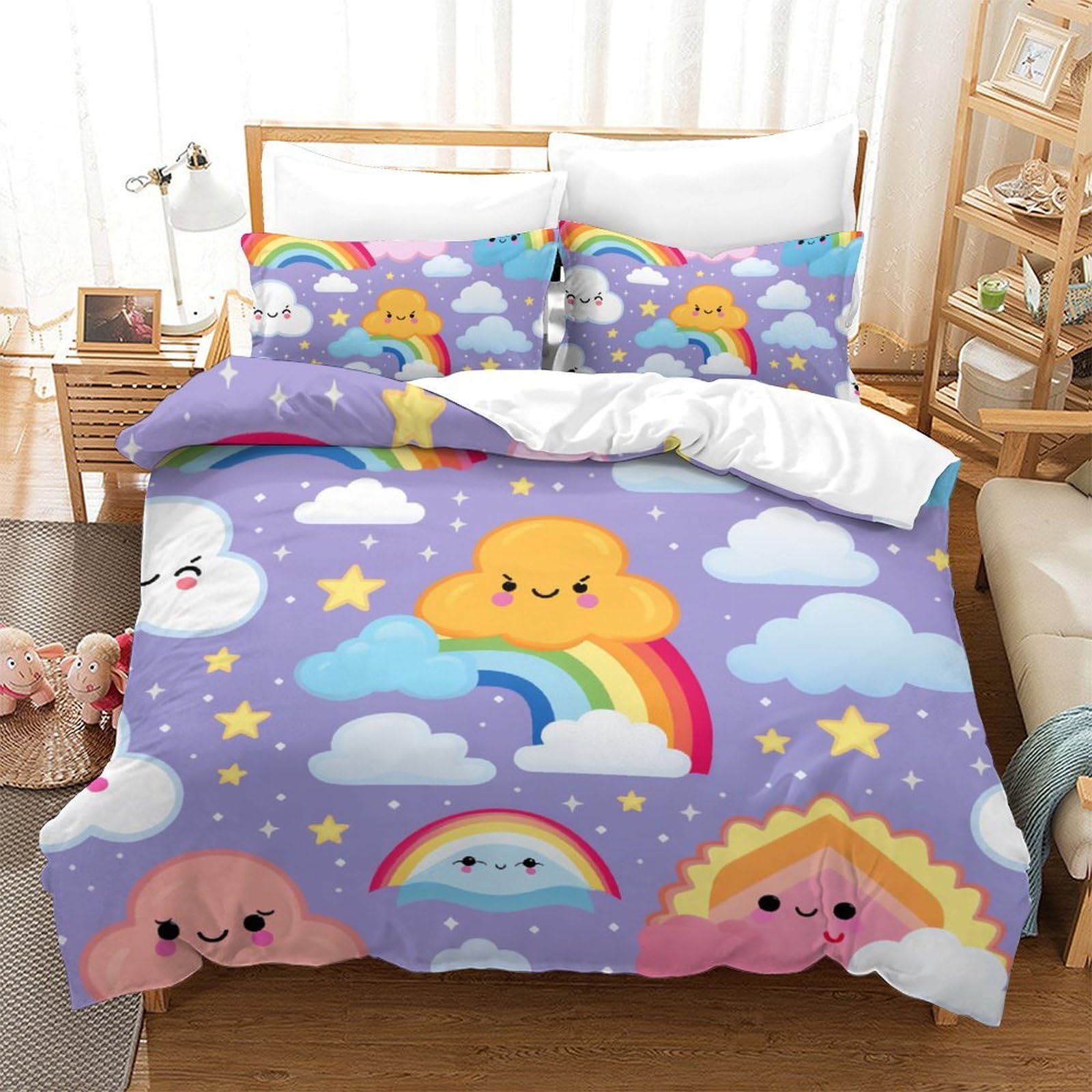 TNSGHAVED Rainbow Breathable Duvet Cover Set Fade Resistant Duvet Cover Hypoallergenic Comforter Cover 3pc With Pillow Cases Bedding Set for Children Kids Double（200x200cm）