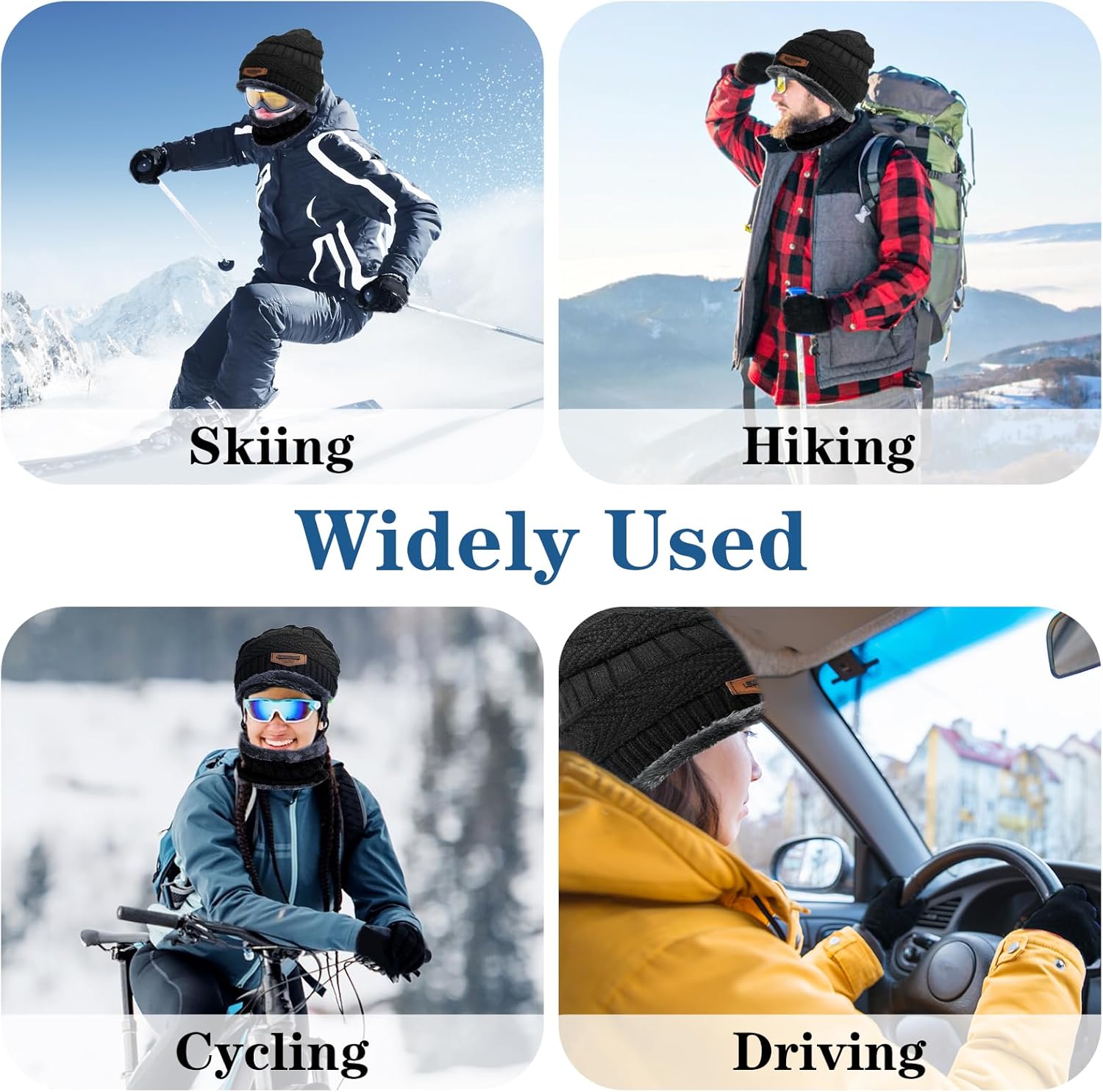 Winter Beanie Hat Scarf Gloves Set Thick Knitted Lined Skull Cap Neck Warmer Scarves Touchscreen Gloves for Men Women (Black) - Image 7