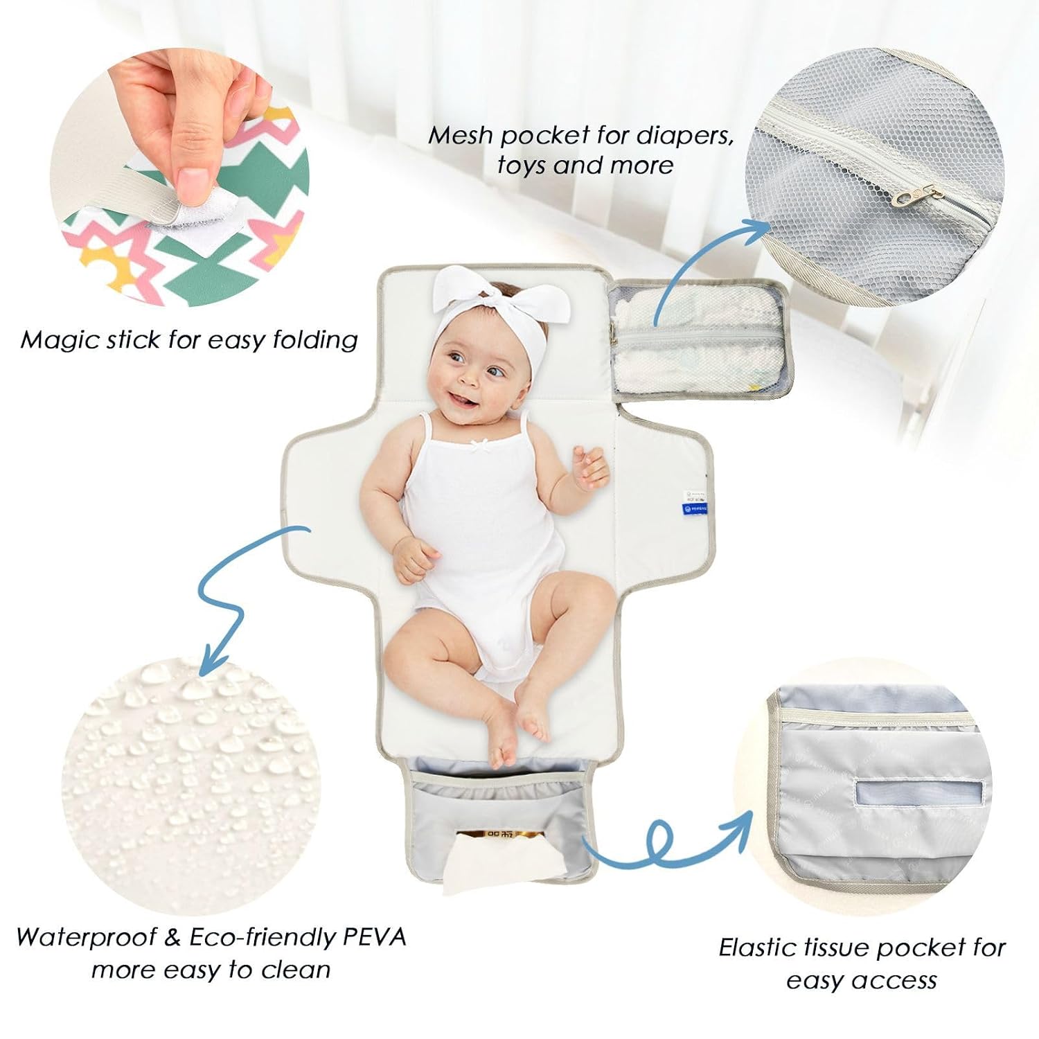 Orange-Green Star Reusable Diaper Changing Pads with Tissue Pocket Portable Changing pad for Baby with Built-in Pillow cambiadores de pa?ales para Bebes