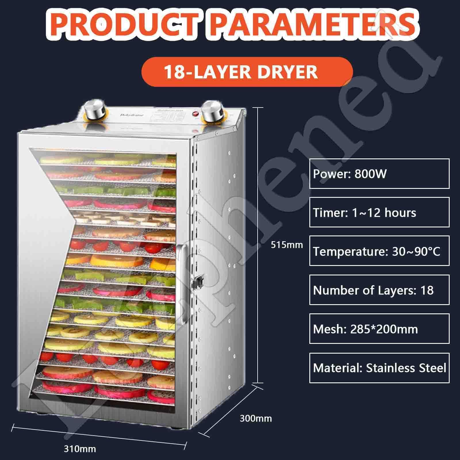 Deshidratador de Alimentos, Máquina liofilizadora, Secador de Alimentos Eléctrico 800 W, Deshidratador Eléctrico de Frutas y Verduras Temperatura Ajustable 30-90 °C 18Layer