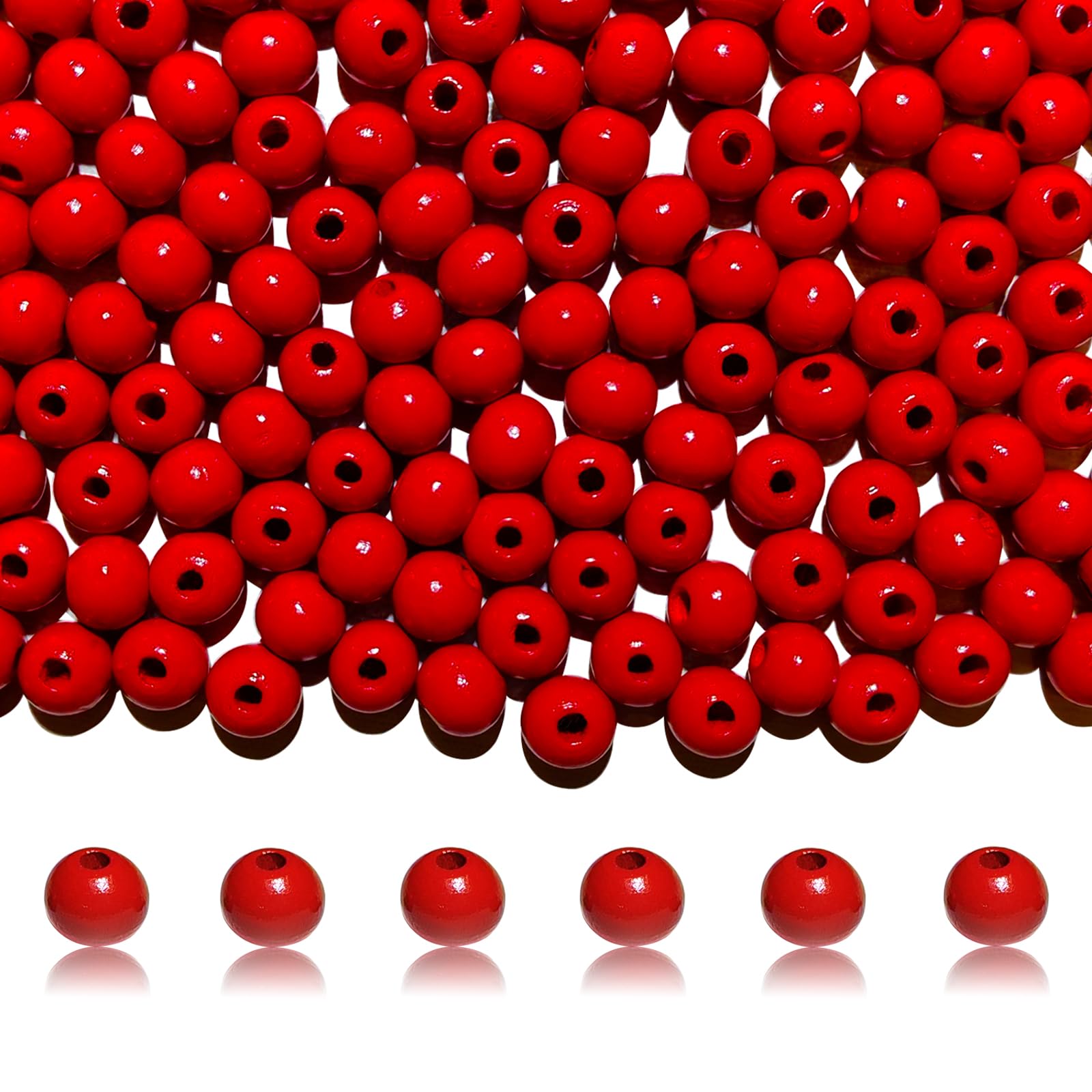 Perles en bois rouge 10mm de bricolage pour loisirs créatifs et bijoux (500 pièces)