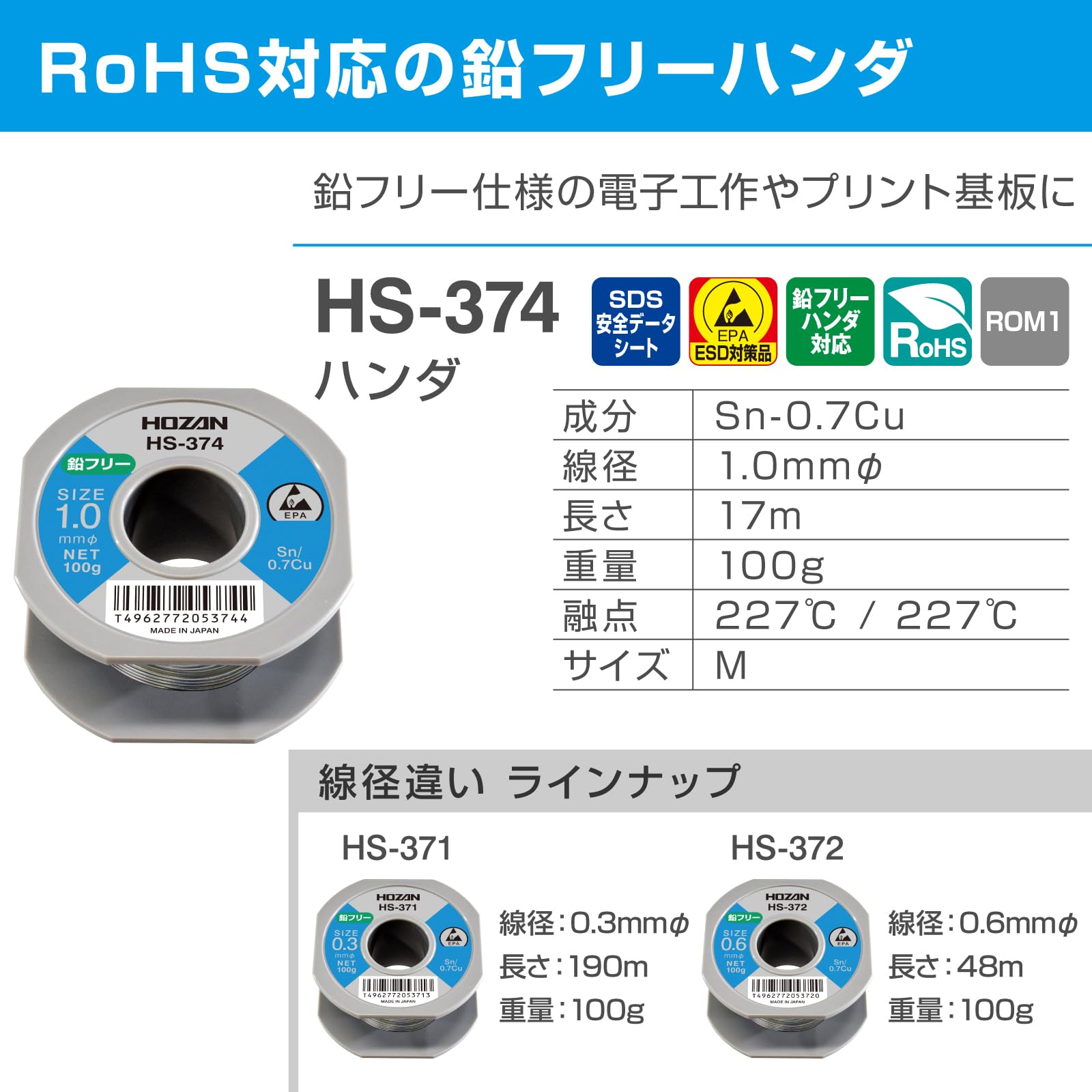 Amazon.co.jp: ホーザン(HOZAN) ハンダ 半田 はんだ 錫-鉛ハンダに近い