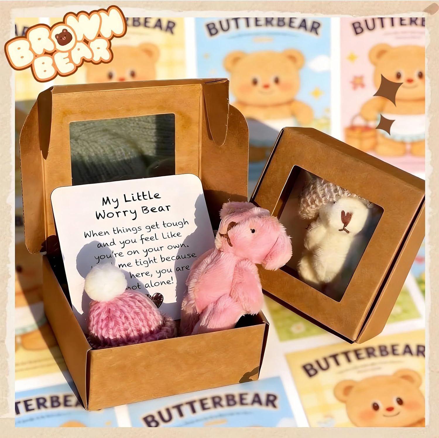 2Pcs Worry Bear, My Little Worry Bear Pocket Bear - Soft Emotional Support Pocket Bear Gifts for Friends and Family, Portable Comfort Buddy