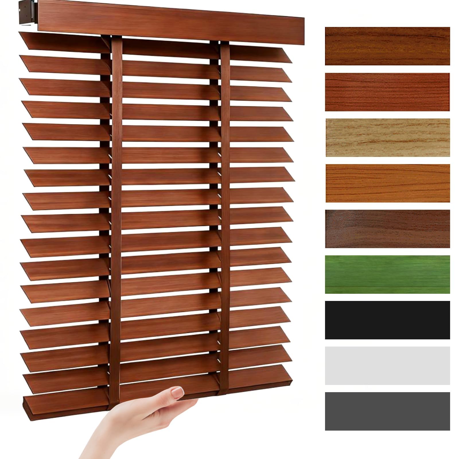 Custom Cordless Wood Blinds for Indoor Windows, Wooden Blackout Venetian Blinds with Privacy Protection for Living Room, Bedroom, Office