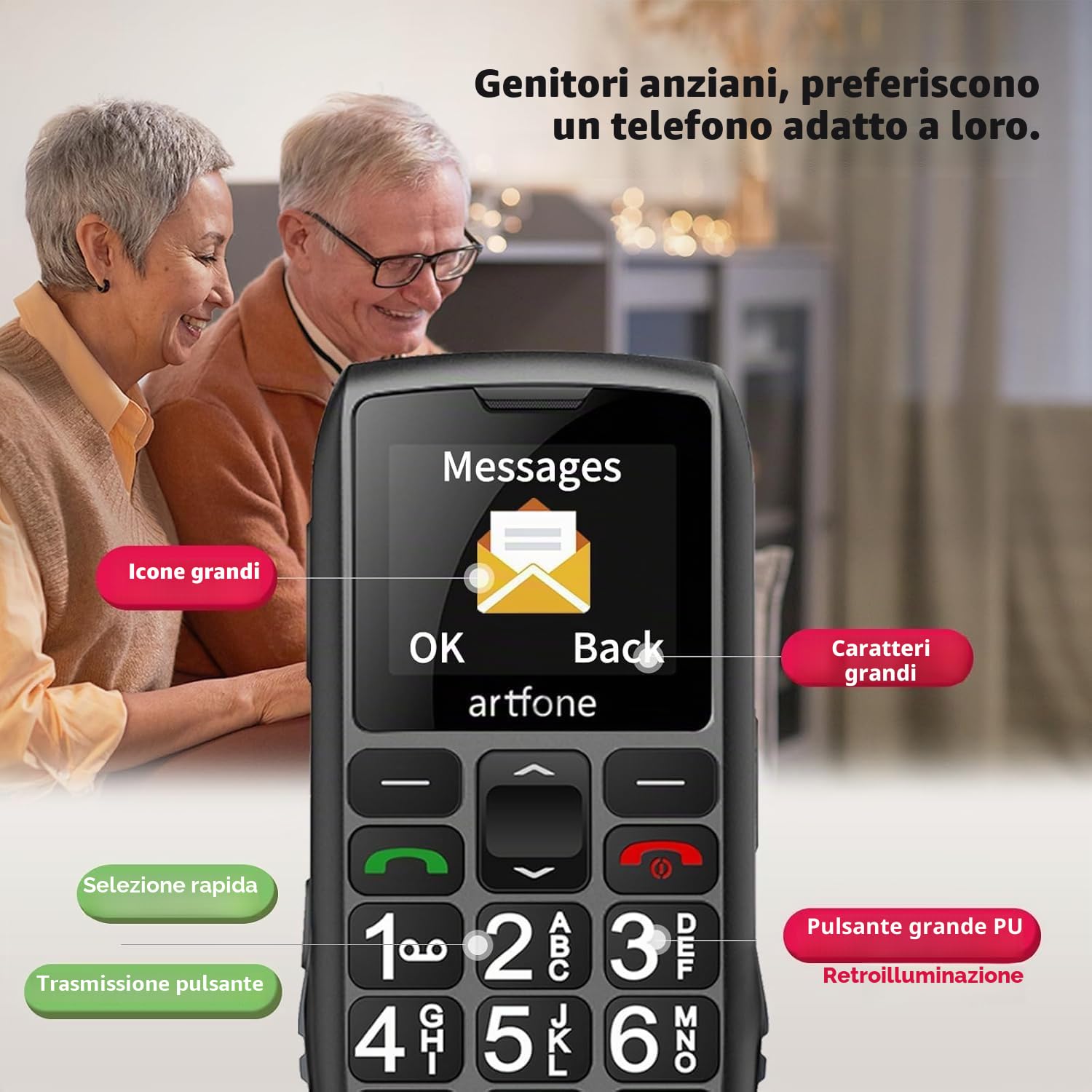 artfone C1+4G Pro Nero - Telefono Cellulare per Anziani con Tasti Grandi丨Funzione SOS丨Chiamata Rapida丨Base di Ricarica丨Funzione di orario丨Batteria da 1800 mAh丨LTE Cellulare per anziani丨Radio丨USB - C