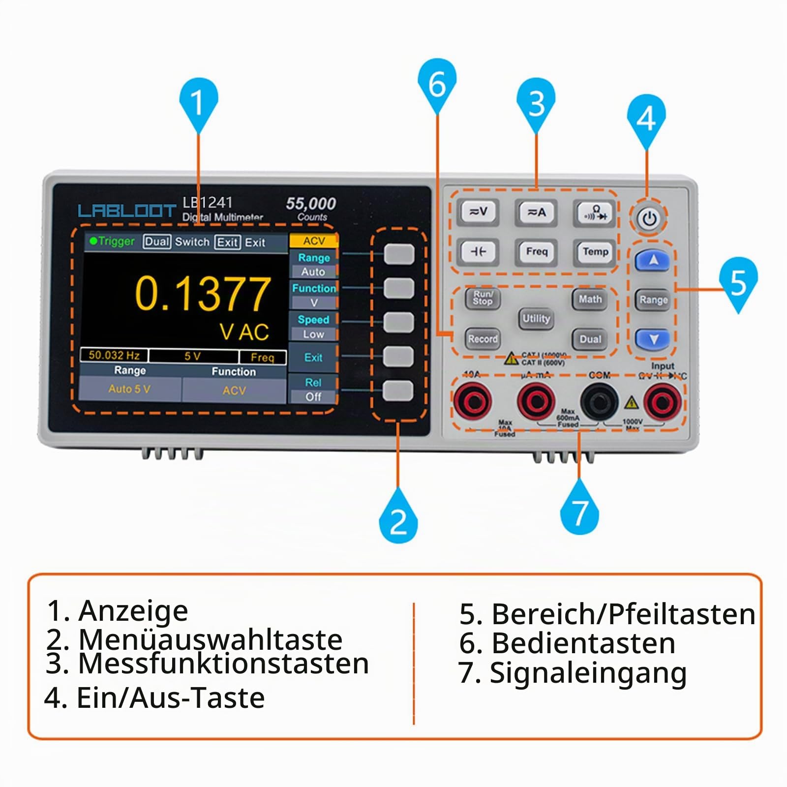 LB1241 Mini-Akku-Tisch-Digitalmultimeter, 3,7-Zoll-LCD-Desktop-Digitalmultimeter True RMS-Temperaturtester