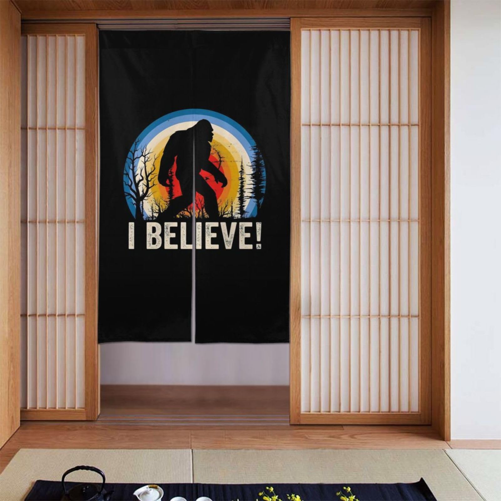 Lukiyys Retro Bigfoot Believe Sasquatch Monsters Full Moon Door Curtains,Doorways Curtains for Windows,Bedroom Divider 34"X 56"