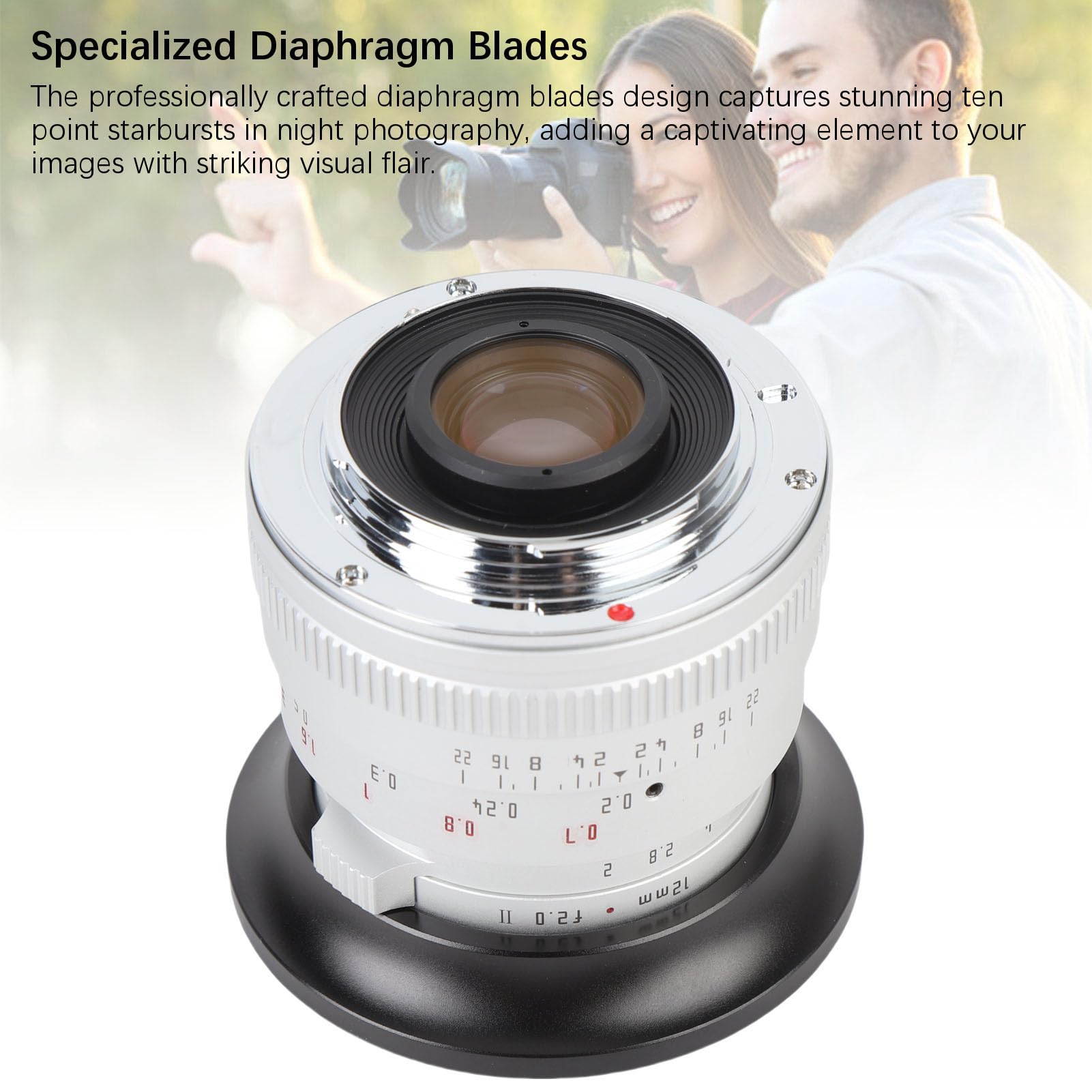Lente de Gran Apertura F2.0 de 12 Mm, Lente Fija de Enfoque Manual con Diafragma de 10 Hojas para Cámaras con Montura M4/3 GF8 GF9 GH5 GH6 (Silver)