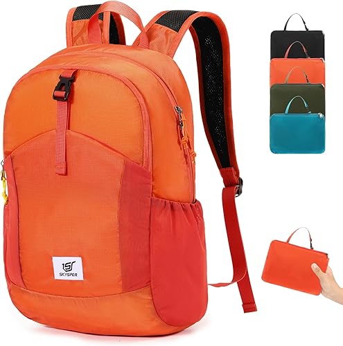 Miniatura 9 de SKYSPER Mochila pequeña de senderismo para hombres y mujeres, 20L RFID, plegable, ultraligera, plegable, mochila de viaje Negro,Verde Armada