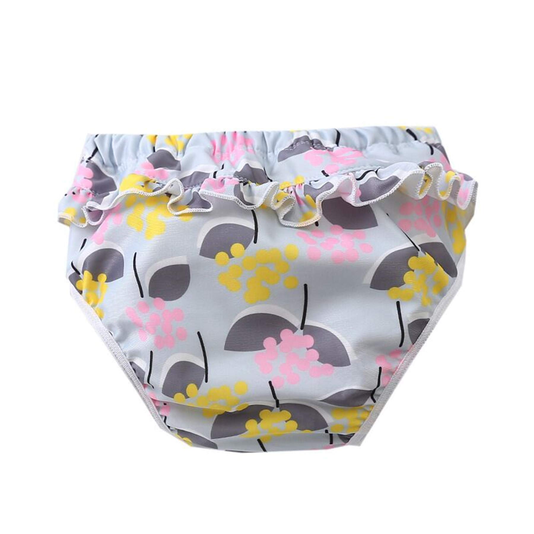 New Adorable Lace Reusable Baby Swim Diaper Shorts Waterproof and Leak-Proof Swimming Trunks for Baby Toddler Girl,0-4 Years (Gray Flowers, 4XL-36-44lb- 3-4 Years)