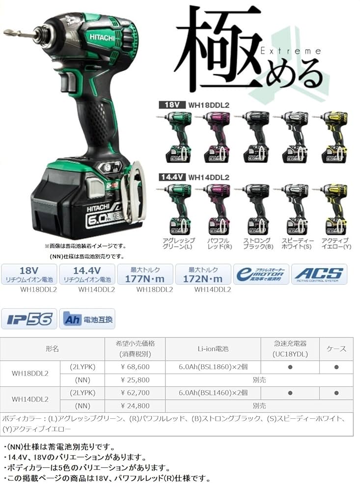 日立 - 値下げ！Hi-KOKI WH18DDL2(NN)R HiKOKI（ハイコーキ） WH18DDL2(NN)(R) 18V 充電式インパクト