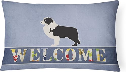 Caroline's Treasures BB5527PW1216 - Almohada decorativa de tela de lona de bienvenida de color negro Border Collie, lavable a máquina, almohada
