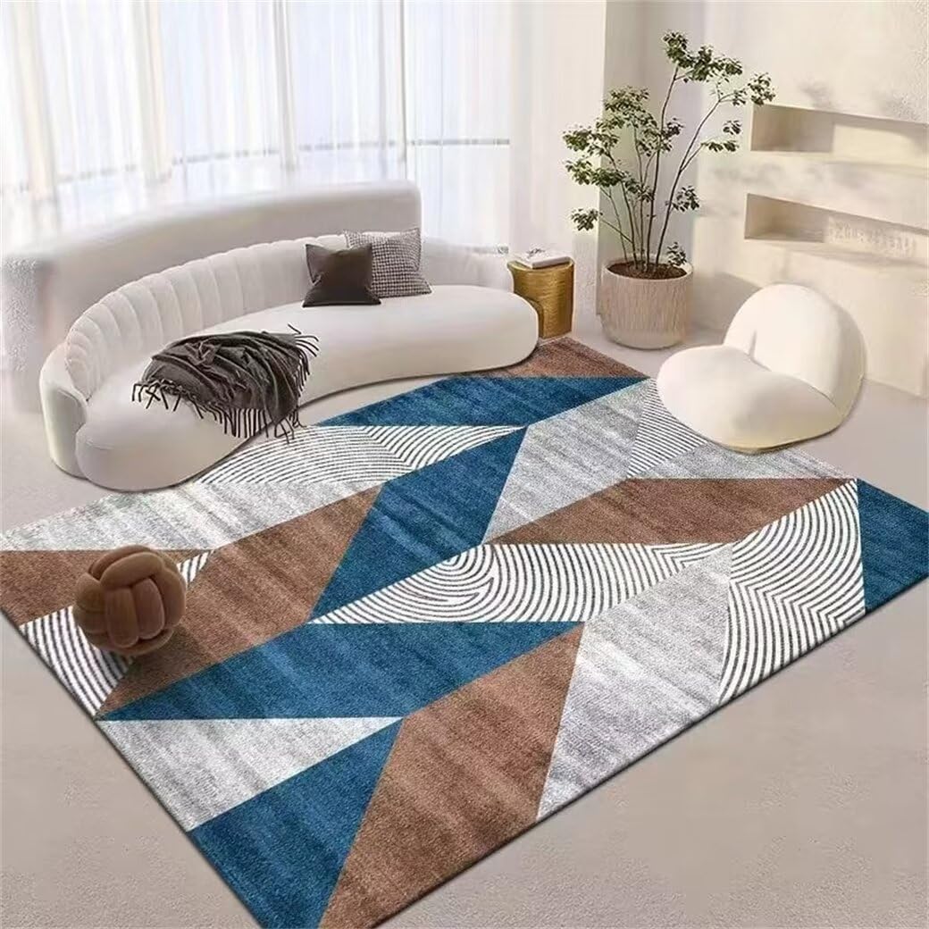 Tapis de salon lavable résistant aux taches avec motif géométrique bleu 120x170