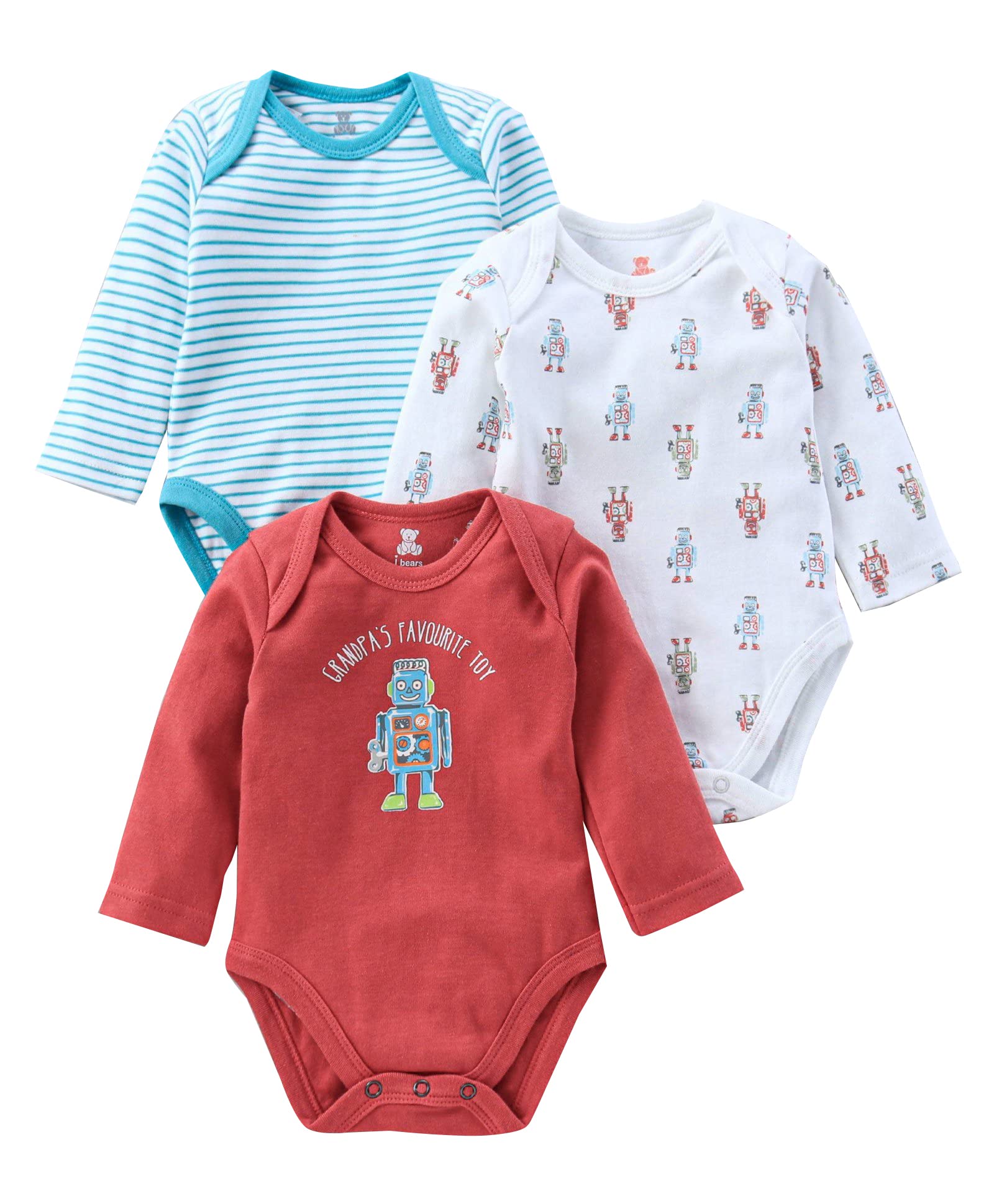 I Bears Full Sleeves Onesies Rompers for Baby Boys and Baby Girls Made of 100% Cotton Bodysuit Pack of 3