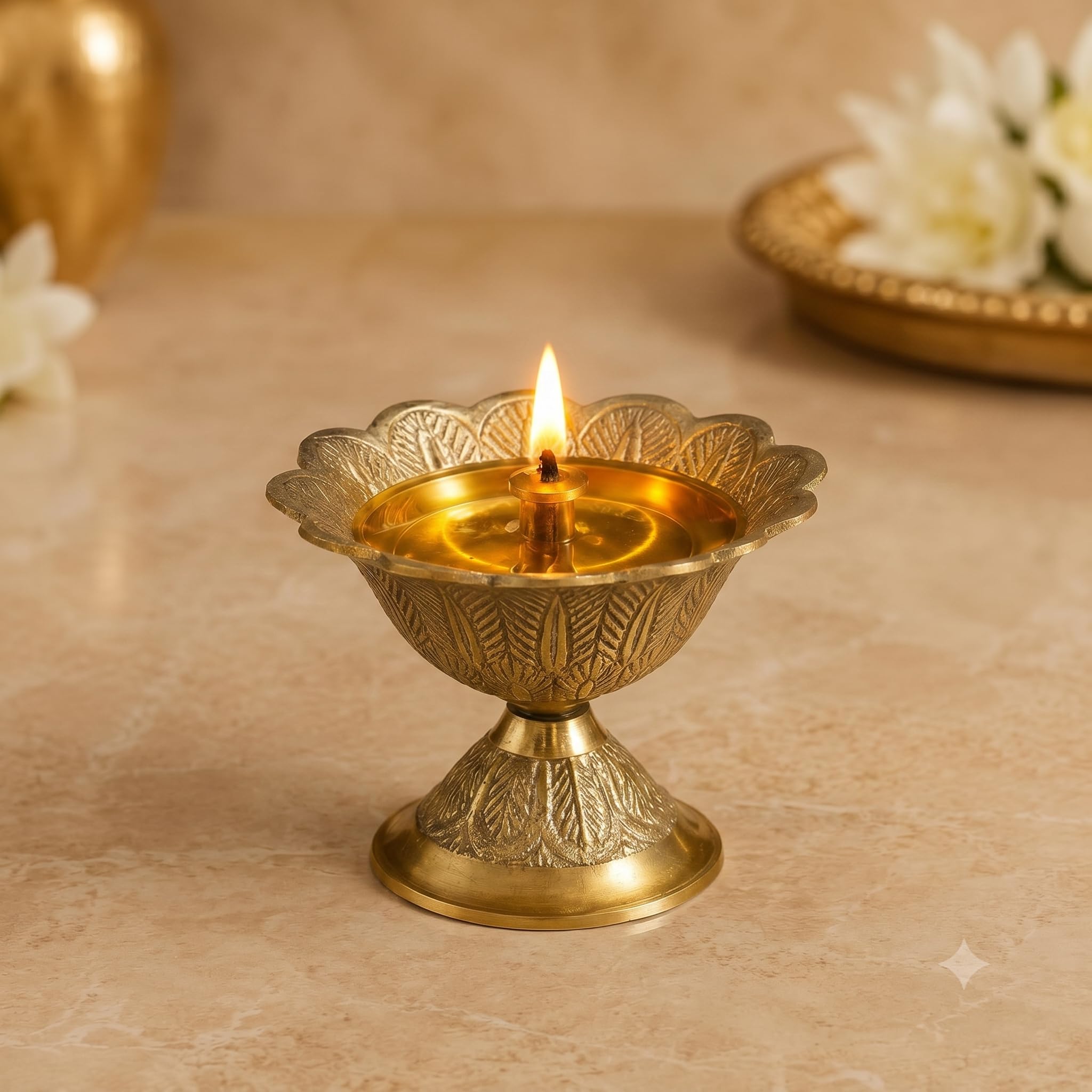 Pure Source India Brass Akhand Diya/Oil Lamp for Pooja, Mandir and Home Decoration (L-2.75inch) 1pcs-image-46
