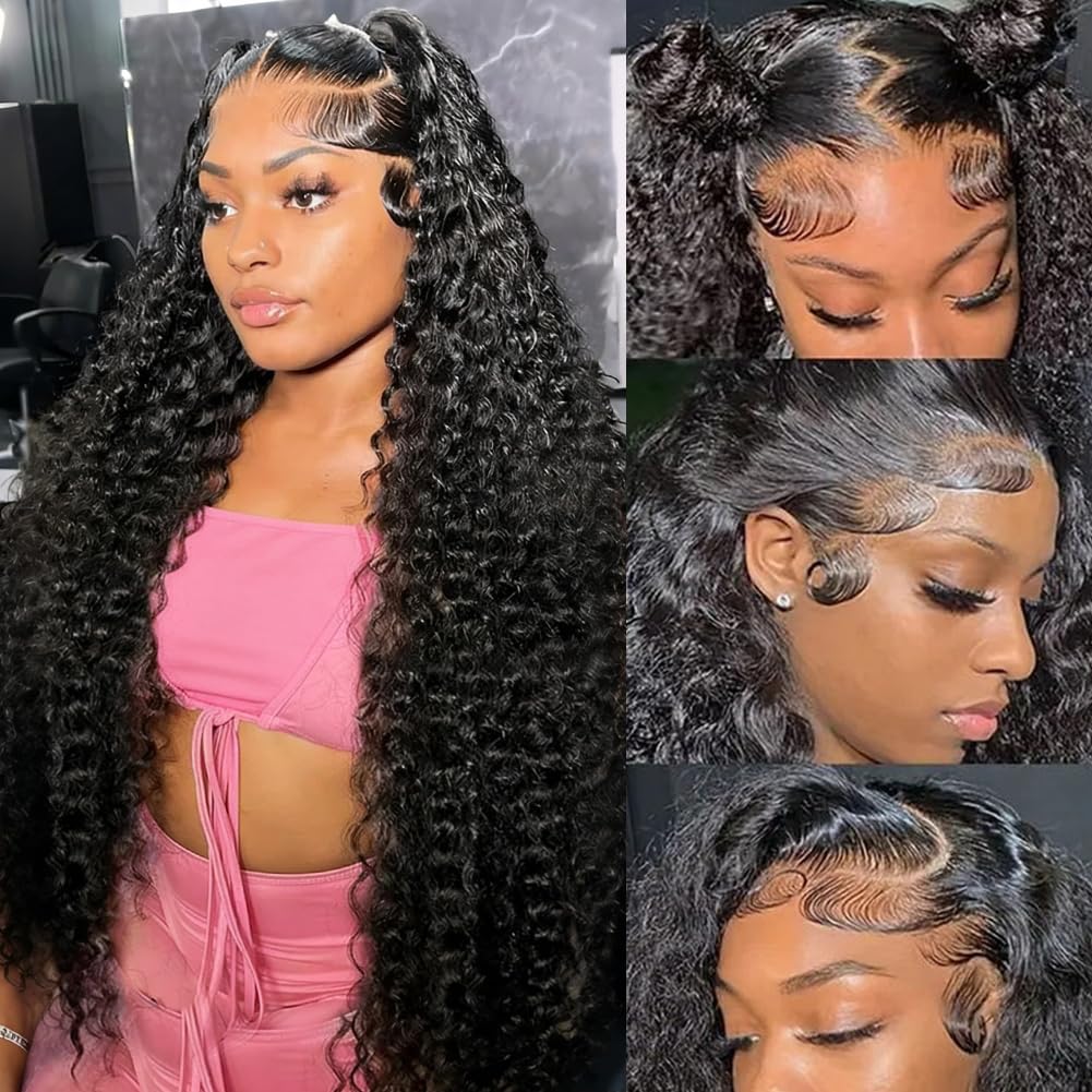 Wingirl 180 Density 13x4 HD Lace Front Wigs Human Hair Pre Plucked with Baby Hair Transparent Glueless Brazilian Deep Wave Frontal Wigs for Women Natural Black Color