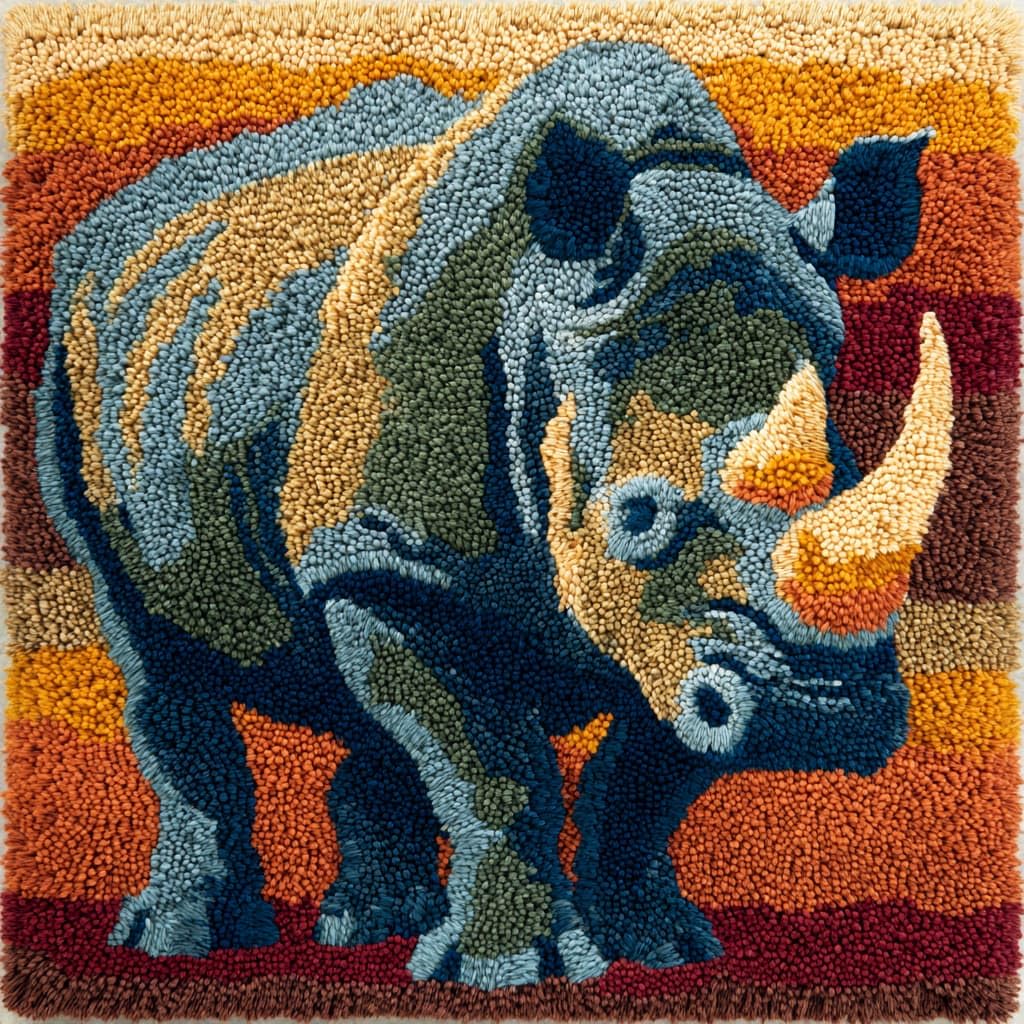 WallustrioaW Latch Hook Kits Pillow,Animal Rhinoceros