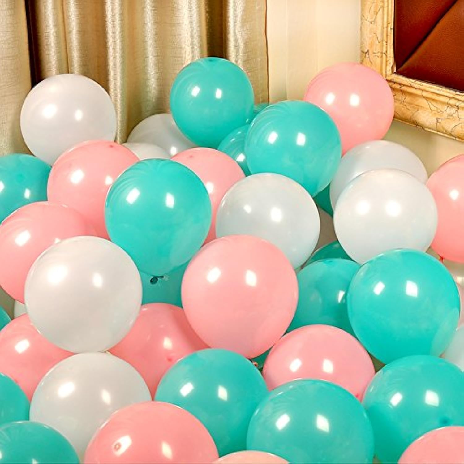 50 Pcs 12inch Pink and Mint Green Balloons, 3 Color Mint Green and light Pink White Balloons for Birthday Wedding Baby Party Decorations Supply