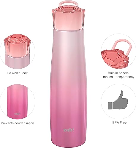 Miniatura 5 de Zak Designs - Botella de agua de acero inoxidable 188 con tapa a prueba de fugas, mantiene el frío y se adapta a los soportes de vasos de coche para