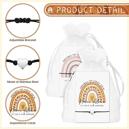 Miniatura 3 de Fumete 20 juegos de regalos inspiradores de aliento a granel, regalo de agradecimiento a los empleados para mujeres, pulseras de cuerda con corazón