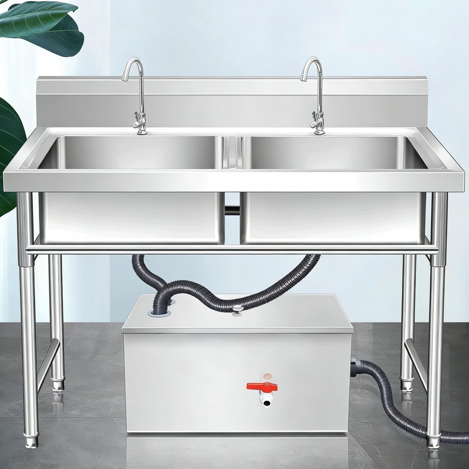 in Acciaio Inox con Separatore Olio a Doppia Chiusura Guarnizione Resistente Facile Montaggio Adatto per Cucina D, come descritto, Doppio Foro