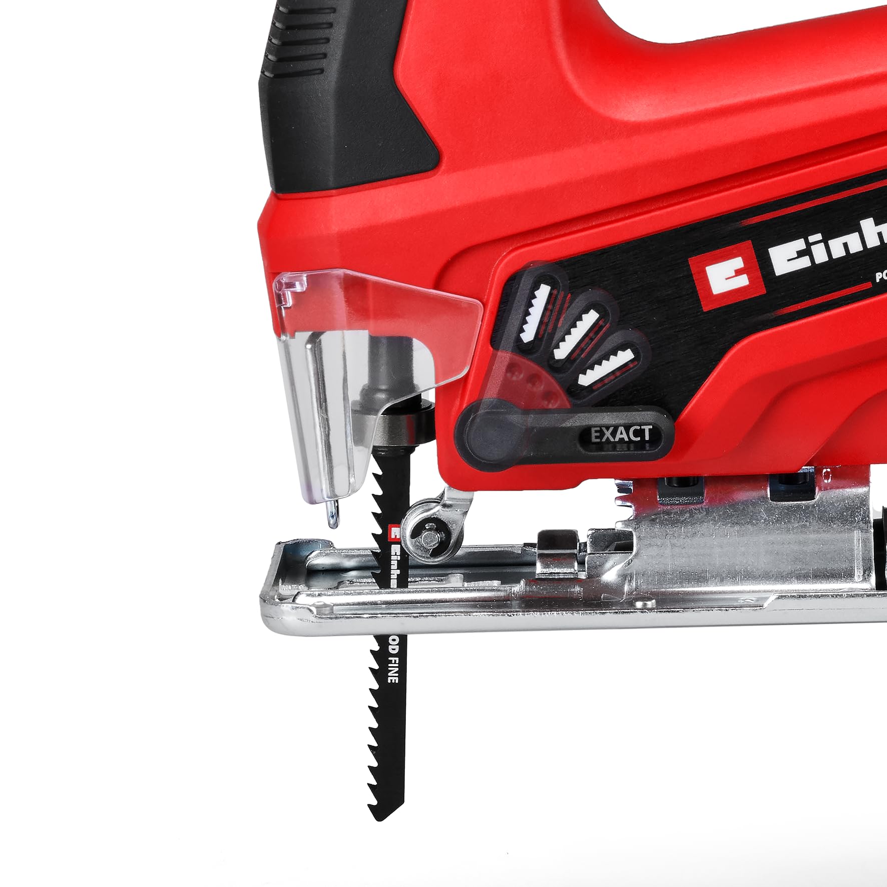 Einhell Wyrzynarka akumulatorowa TC-JS 18/70 Li (1 x 2,5 Ah) Power X-Change (18 V, głębokość cięcia 70 mm, wymiana brzeszczotu bez użycia narzędzi, adapter do odsysania, w zestawie akumulator 2,5 Ah i