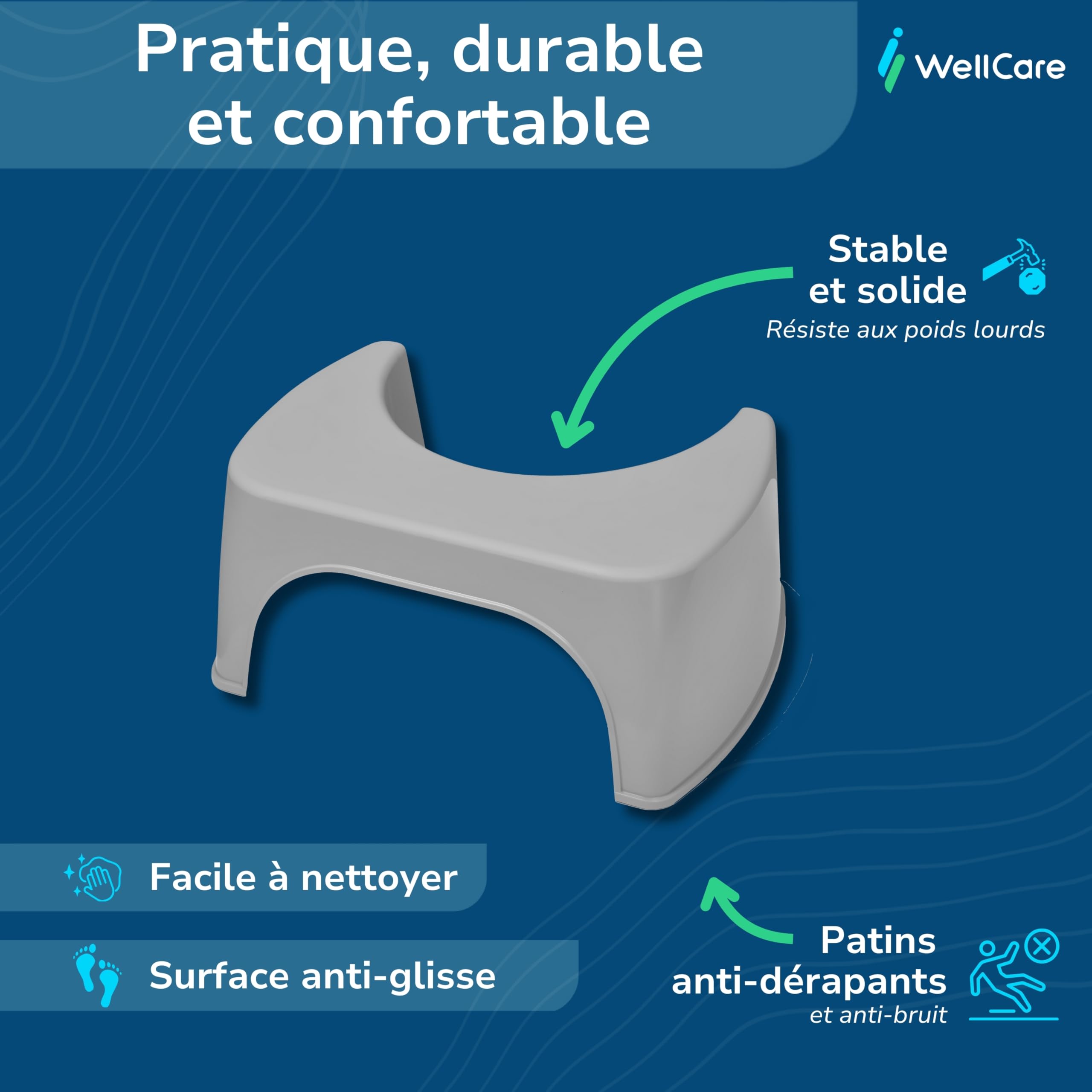 Tabouret de Toilette Physiologique Gris - Fabriqué en France en Plastique Recyclé - Marche Pied WC pour Adulte - Petit Banc Repose Pied pour Adopter la Position Squatty Anti Constipation