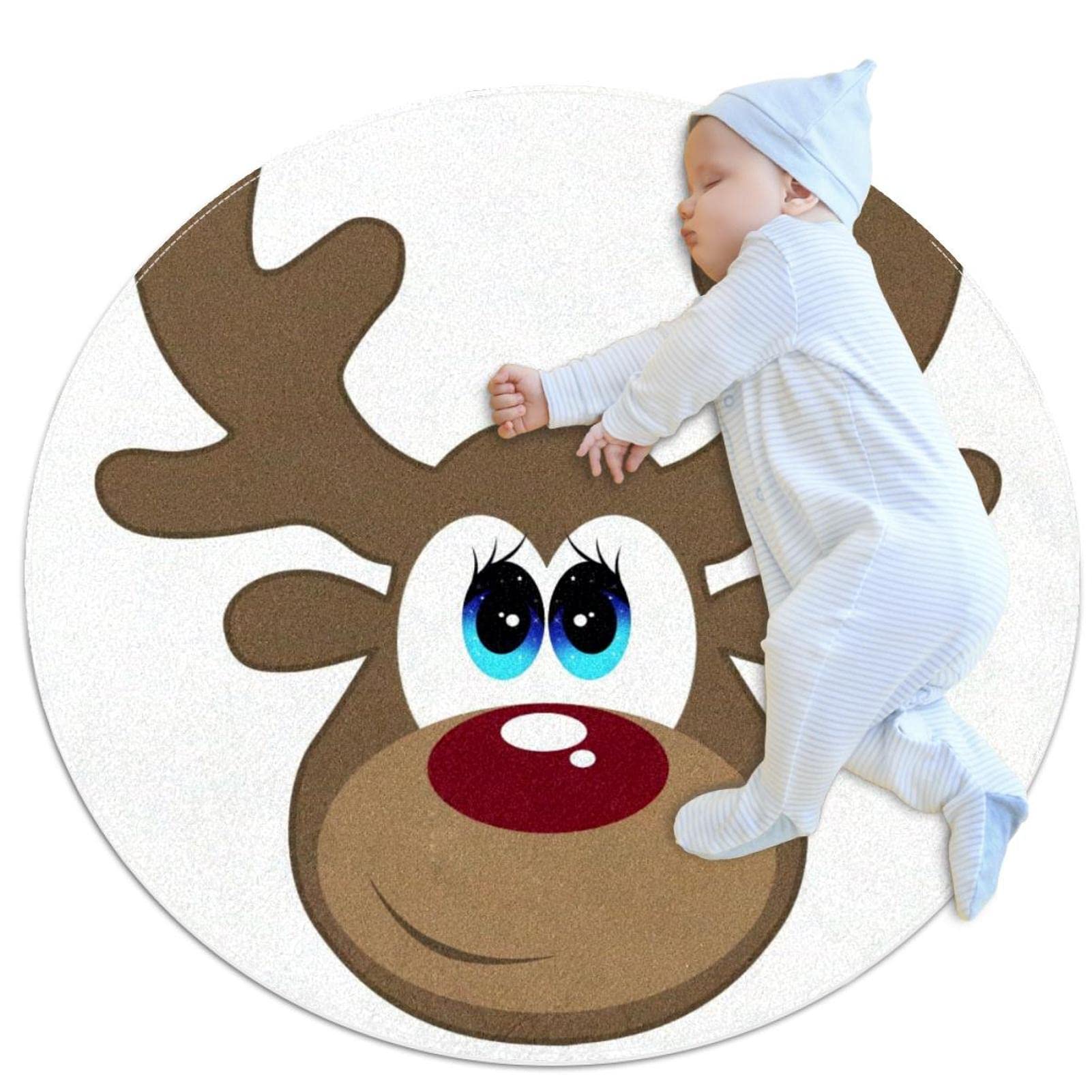 Tapis de salle de bain antidérapant rond 1m tapis chambre enfant renne