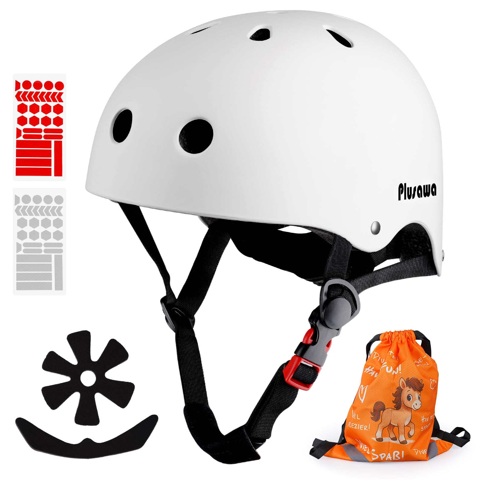 Plusawa Kids Bike Helmet, Adjustable Toddler Helmet for 2-15 Years Old, Boys Girls Multi-Sport Kids Helmet for Cycling, Skateboarding, Scooter, Skating 48-58CM (White, XS (48-52cm))
