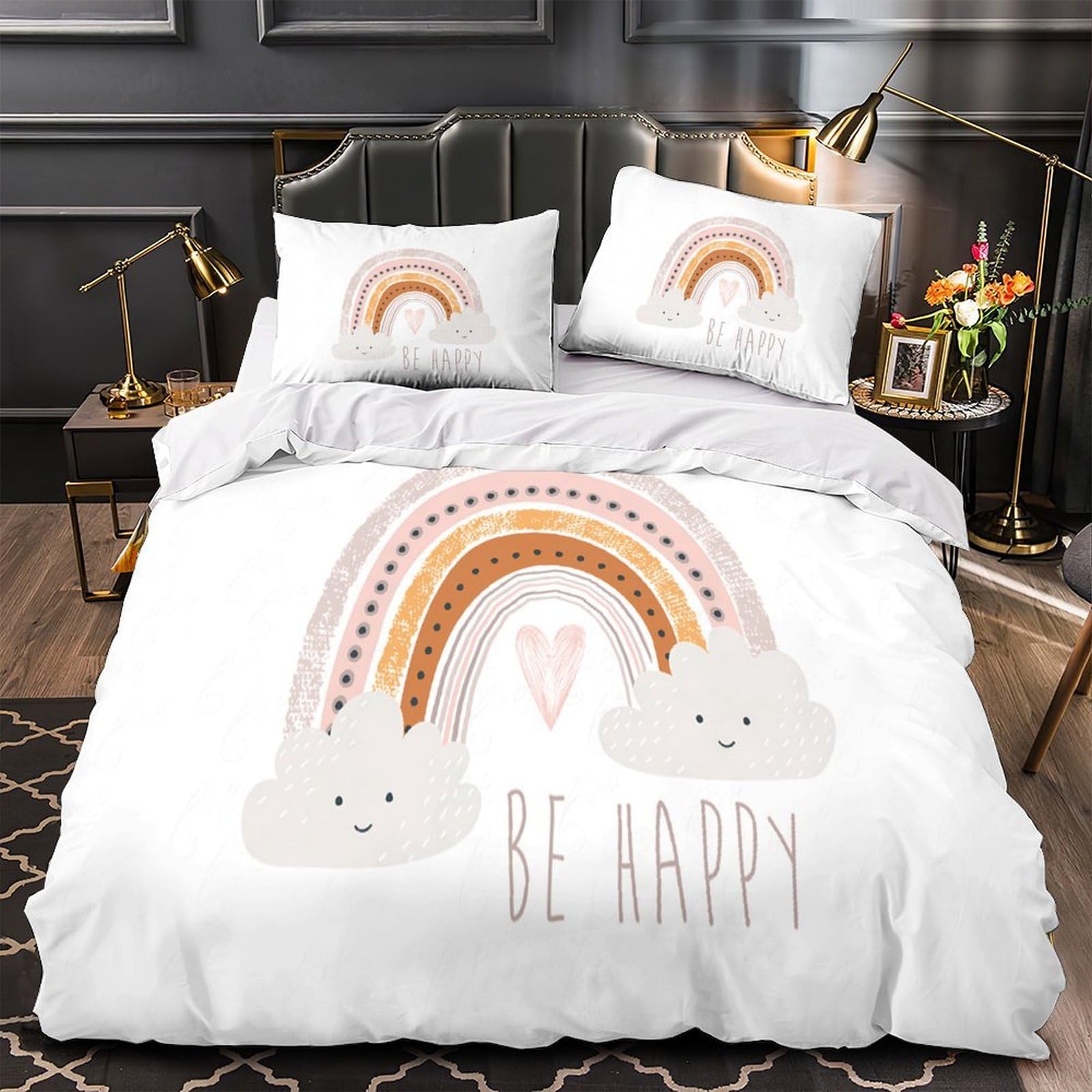 Parure de lit 3D arbre arc-en-ciel housse couette 200x200 microfibre