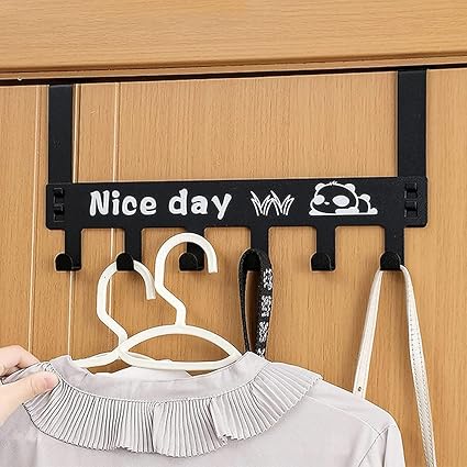 DOCAT Door Hanger for Cloth Hanging Stainless Steel Over The Door 6 Portable Hooks for Home (6 Hooks Metal)