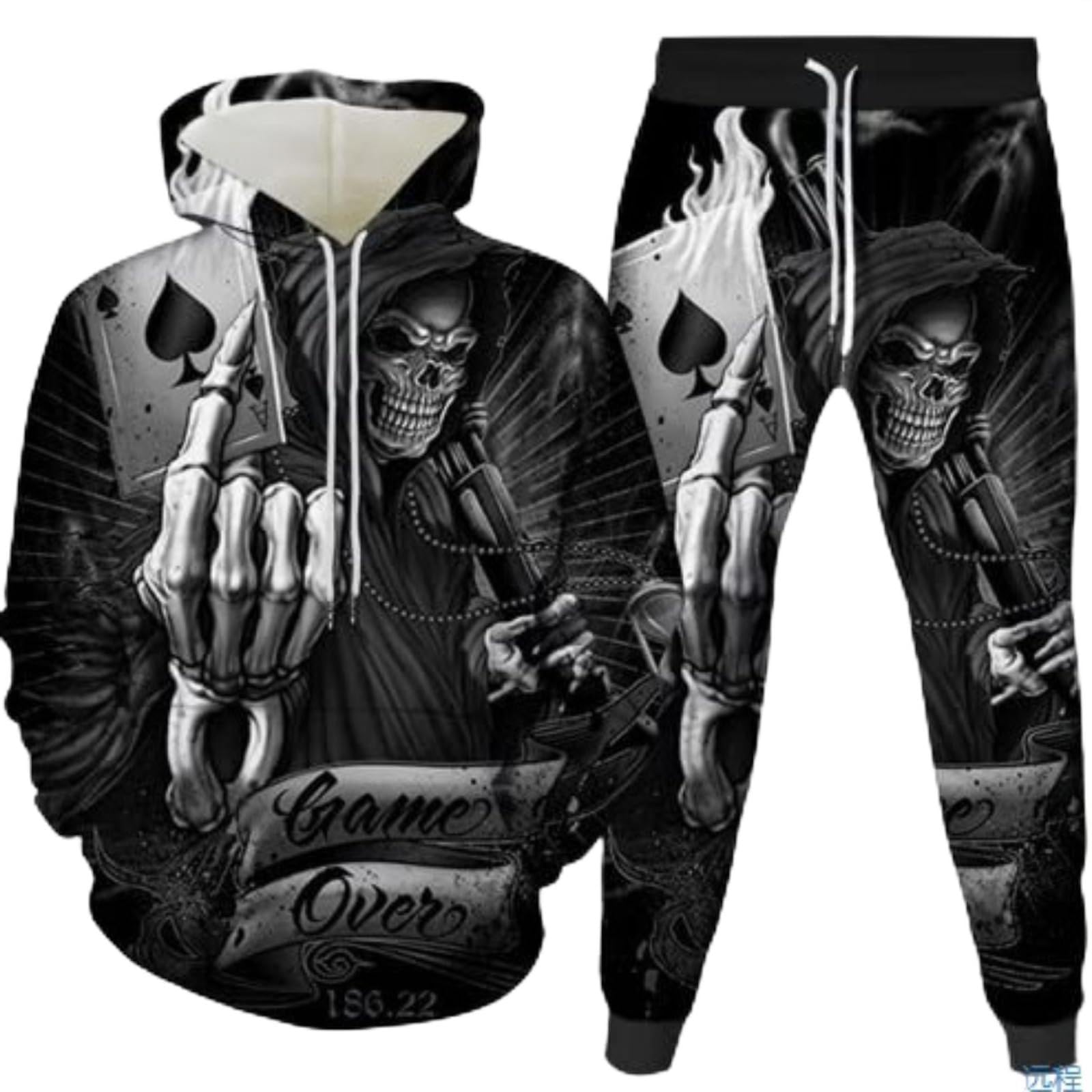 lFTEGUFKXS Men's Skull Tracksuit Men's 3D Skeleton Sweatshirt Sweatpants Skull Jogging Suit Set Hoodie and Trousers, Tracksuit1, 6XL