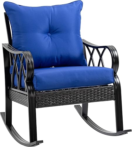 Outsunny Mecedora de mimbre al aire libre con cojines acolchados muebles de aluminio de ratán para porche con reposabrazos para jardín patio y patio