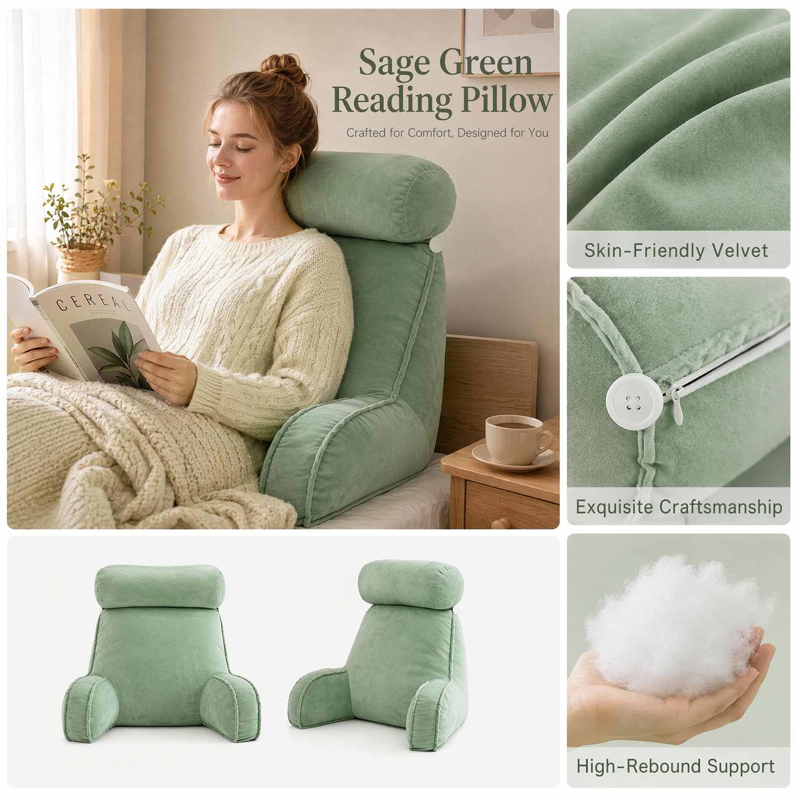 Cuscino per la schiena, cuscino da lettura extra grande con custodia rimovibile, cuscino ergonomico per letto/divano, adatto per guardare la TV, leggere e giocare con i telefoni cellulari a letto
