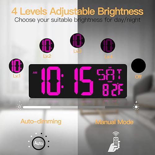 Miniatura 5 de XREXS Reloj de pared digital grande con control remoto, pantalla LED grande de 16.5 pulgadas, temporizador de cuenta hacia arriba y hacia abajo
