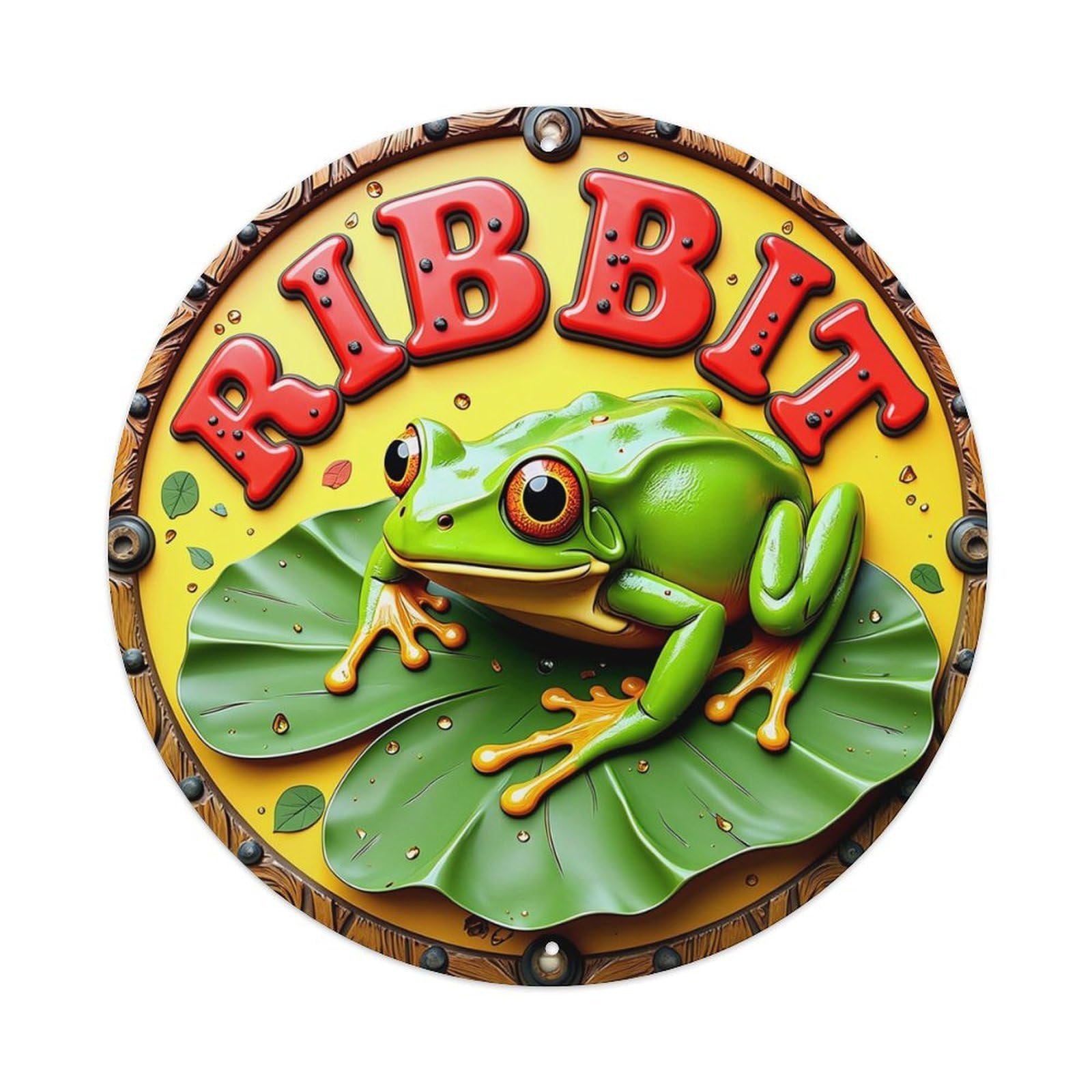 Frog On Lily Pad With Text Retro Metal Sign Round Tin Sign, Vintage Decor Art Poster for Bar, Home, Man Cave, Kitchen, Laundry Room Gift 8x8Inch