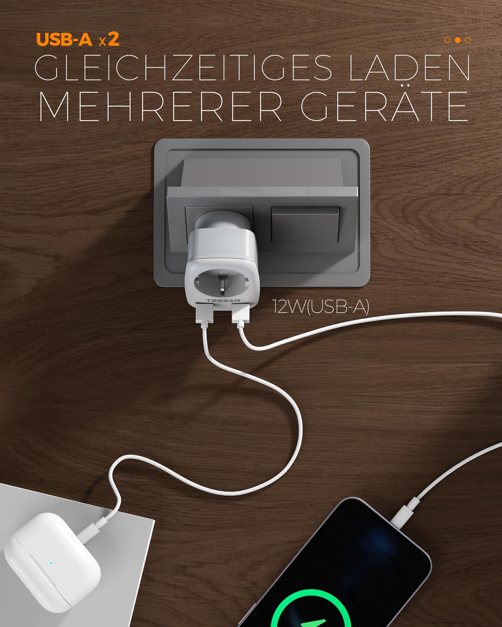 TESSAN 3 Pack Reiseadapter USA Adapter Amerika Deutschland Stecker mit 2 USB, Steckdosenadapter Reisestecker Stromadapter USA für Kanada Thailand Mexiko Wand Ladegerät Ladestation