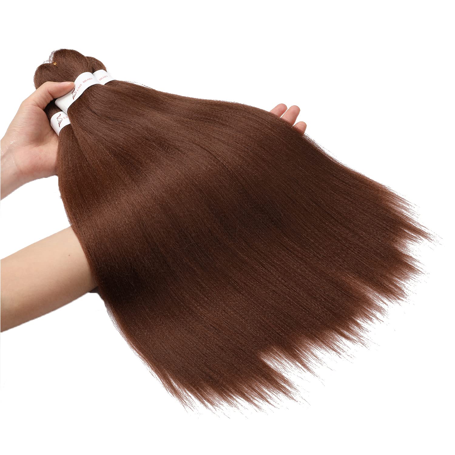 Ubeleco Pre Stretched Braiding Hair, 24-inch Braiding Hair, 8 Packs Soft Yaki Texture, No Itch, Hot Water Setting Synthetic Hair Extensions for Braids Auburn Brown(24in,30#)