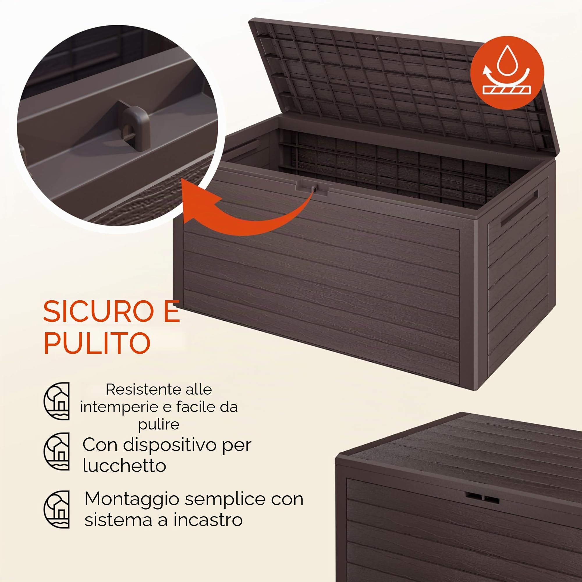 Casaria® Baule da Giardino XXL 280L Effetto Legno Cassapanca Richiudibile 116x43x55cm Box Multibox Contenitore Cuscini