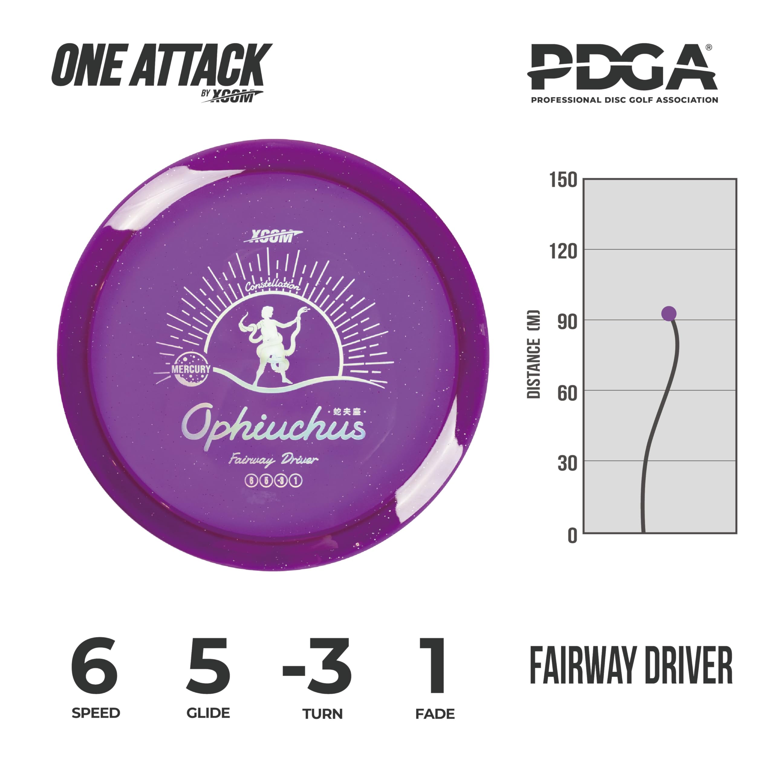 ONE ATTACK BY XCOM Disc Mercury-Ophiuchus | Disc Golf Easy-to-Throw Fairway Driver | PDGA Approved | understable Control Driver | 165-170g | Easy-to-Throw