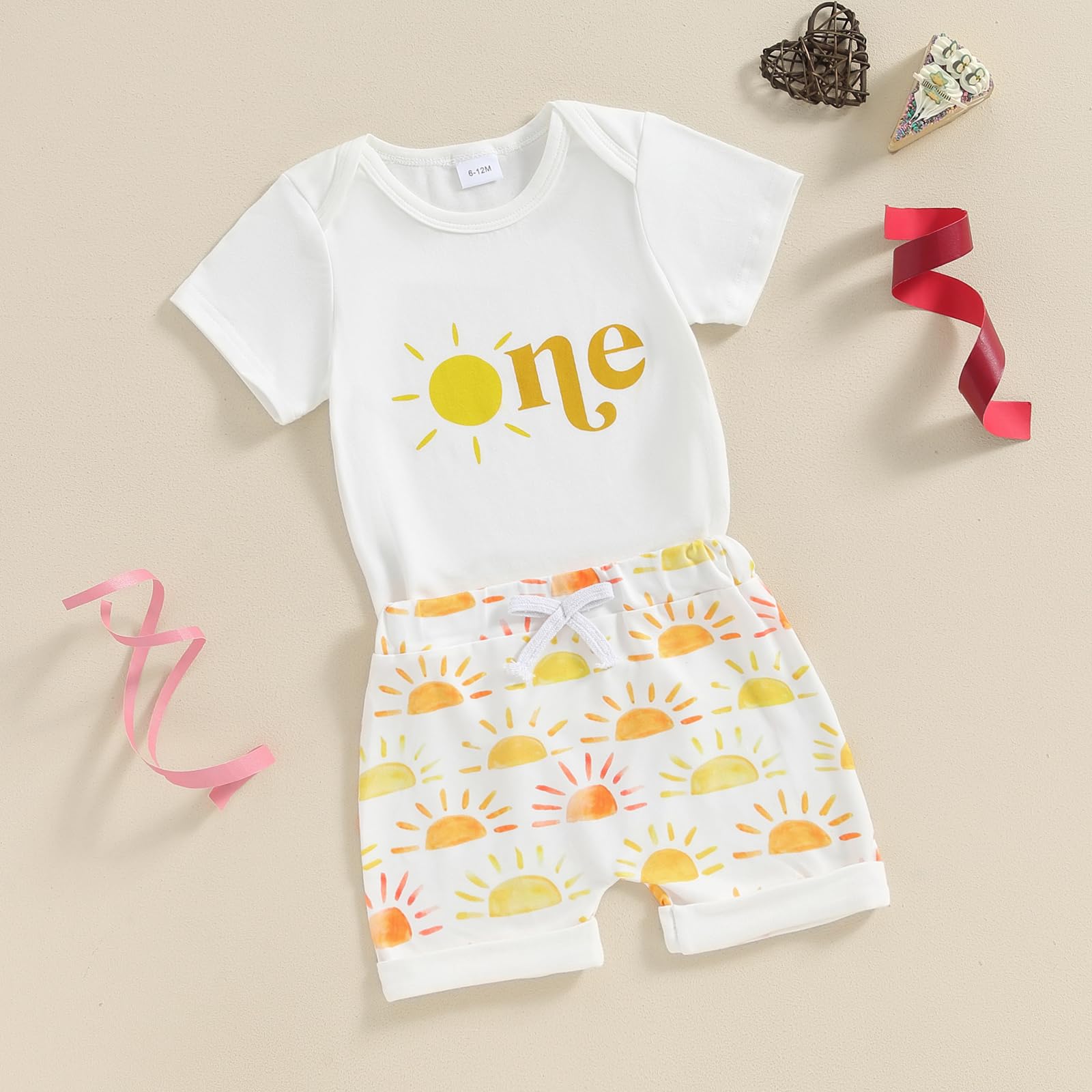 FYBITBO 1st Birthday Baby Boy Outfit Sun One Shirt Romper Short Sleeve Bodysuit and Shorts First Birthday Boy Clothes Set (White-Sun One, 12-18 Months)