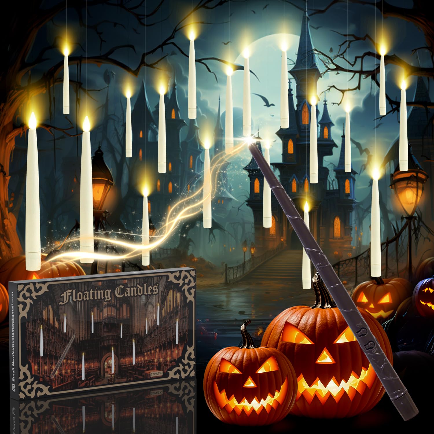 20PCS Floating Candles with Magic Wand Remote, Flameless LED Hanging Lights