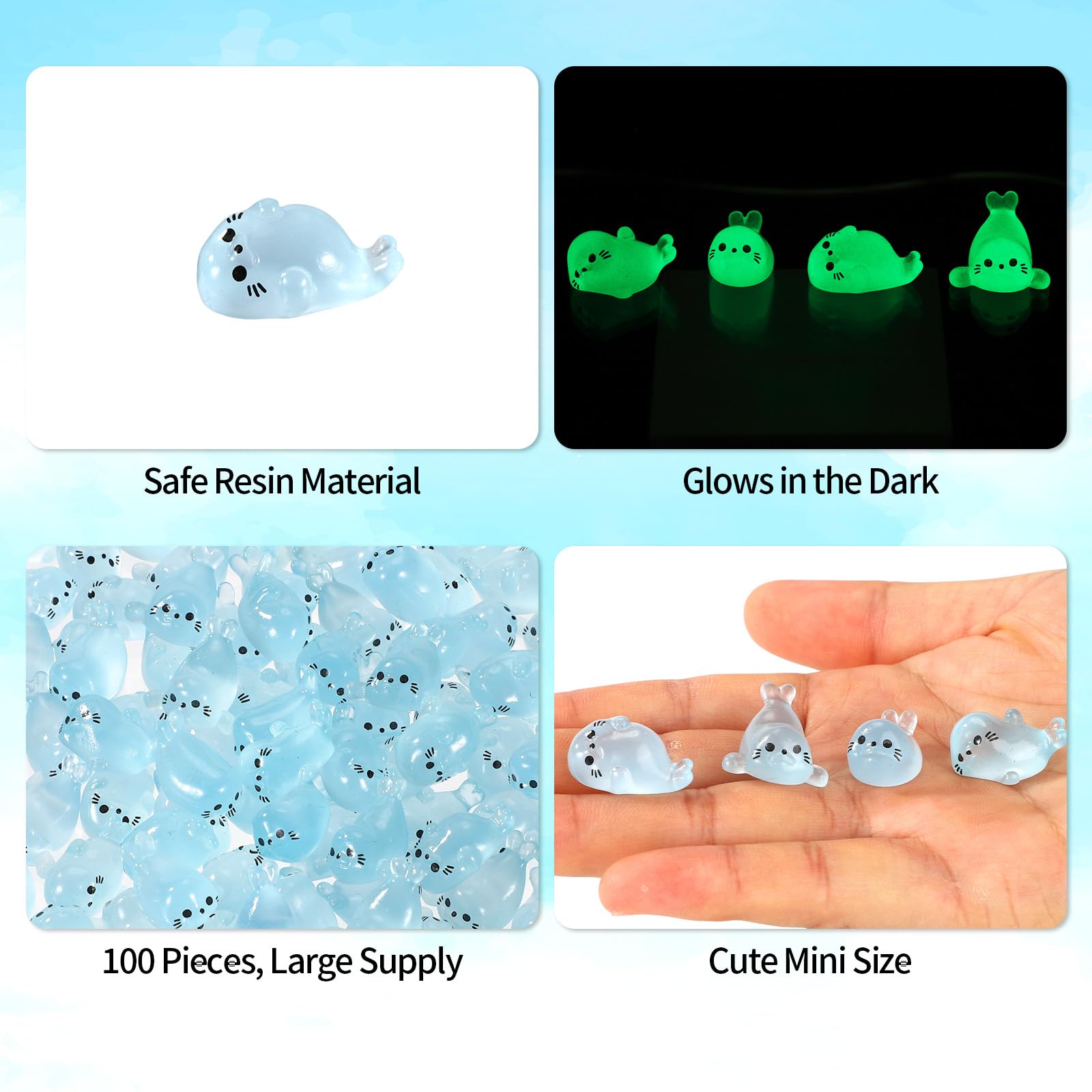 Lyreh 100pcs Glow in the Dark Mini Seal Figurines, Luminous Miniature Resin Sea Animals Tiny Small Seal Toy for Fairy Garden & Fish Tank Decor Dollhouse Accessories - Image 4