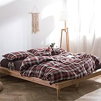 Vista 66 de VM VOUGEMARKET - Juego de funda de edredón a cuadros de tamaño queen, algodón lavado, ropa de cama reversible y multicolor, con 2 fundas