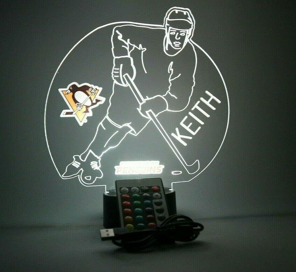 American Pro Hockey Player Sports Fan, Team Choice at Checkout, Lamp Night Light LED Personalized Free Featuring Licensed Decal, Room Man Cave Decor 16 Colors with Remote, A Must Have! : Sports & Outdoors