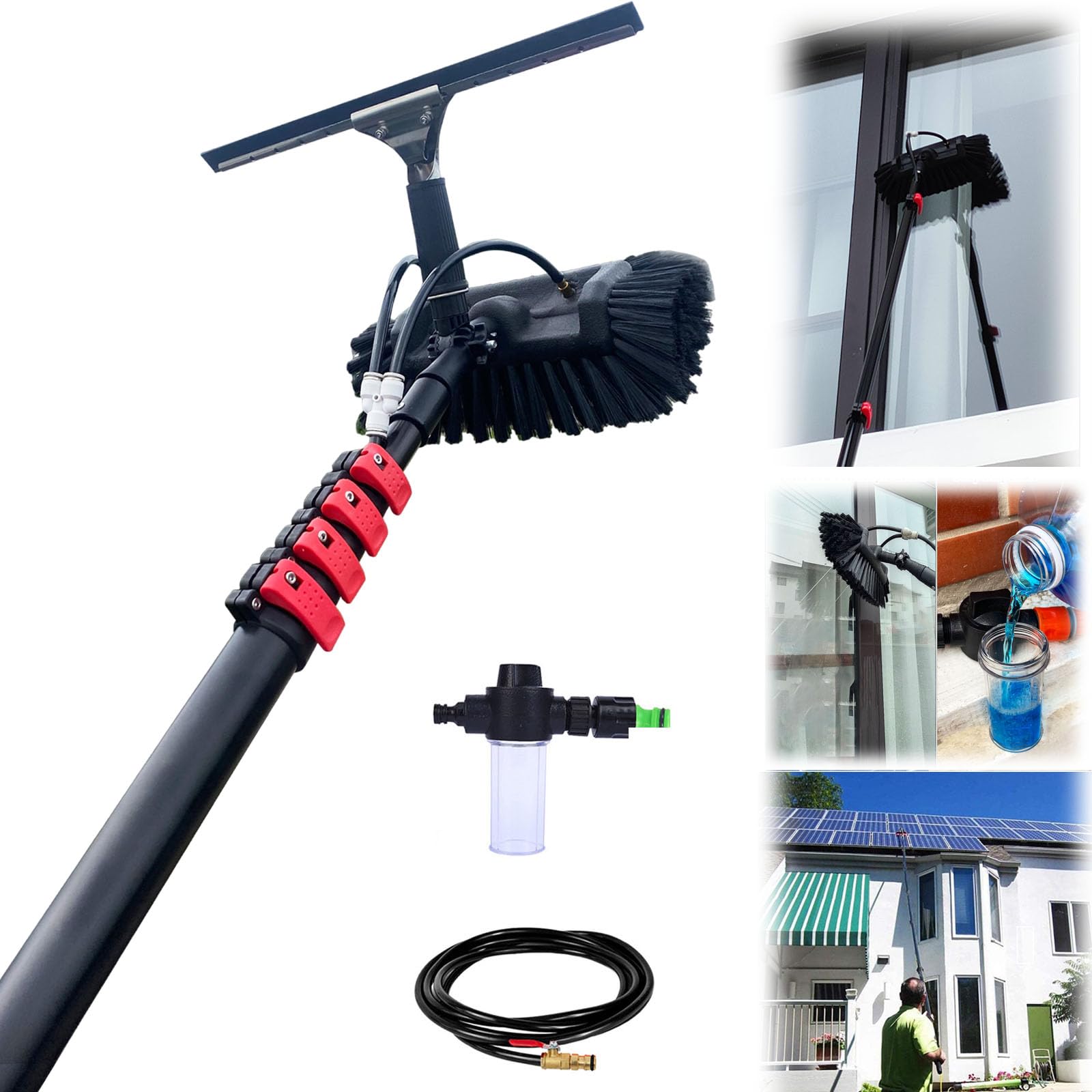 GYEQXKT Telescopic Window Cleaning Kit - 7.2m Water-Fed Brush for Solar Panel & Conservatory Roof Cleaning - Efficient and Durable Exterior Cleaning Solution