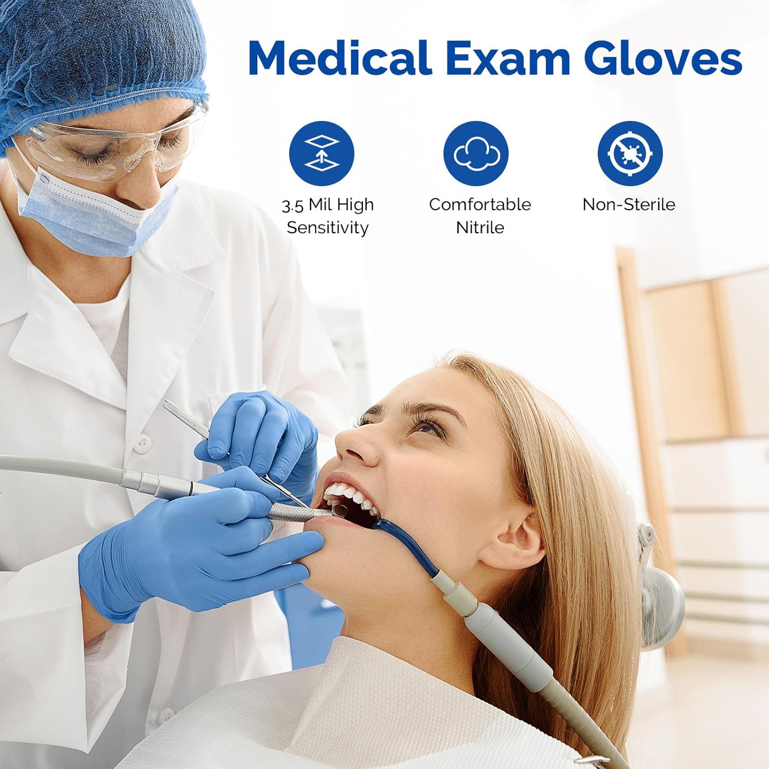 JMU Nitrile Disposable Gloves Large, 1200 Count, 3.5 Mil, Latex Free Powder-Free Medical Exam Gloves, Blue - Image 2