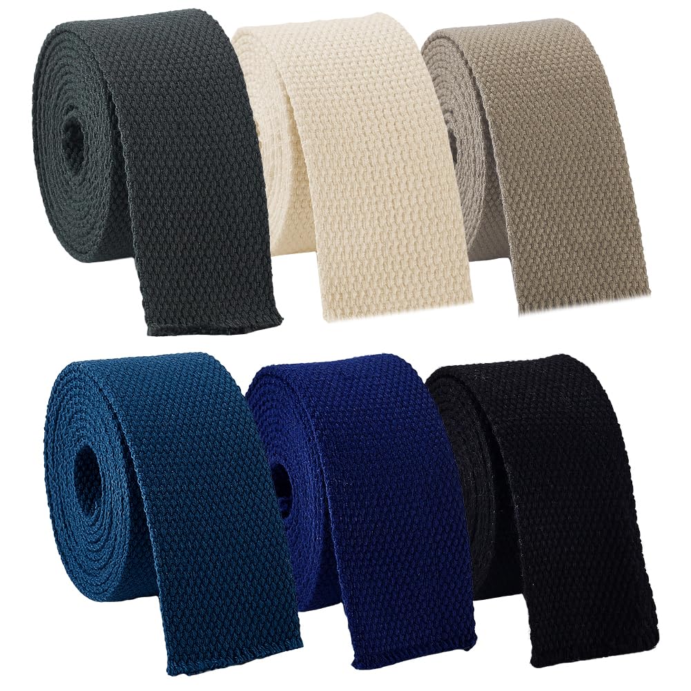 AHANDMAKER Cinghie in cotone pesante da 13 m, 6 colori misti, 3,8 cm, per manici di borse, borse tote, cinture di stoffa, arti e mestieri, per realizzare forniture all'aperto