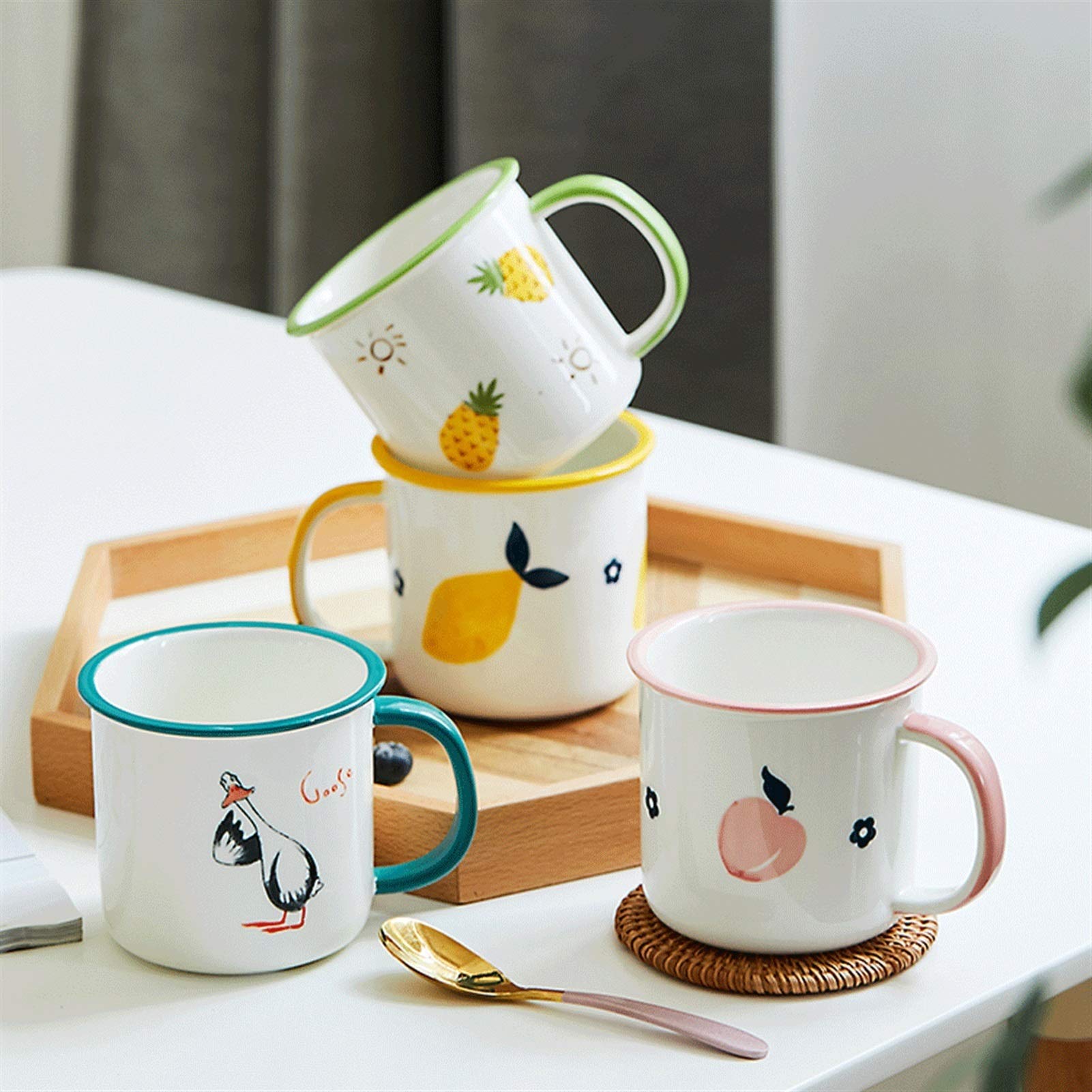 Kaffeetasse Obst Kreative Nachahmung Emaille Tasse Persönlicher Haushalt Milch Kaffee Keramik Tasse Wasserbecher für Zuhause Büro (hellblau)